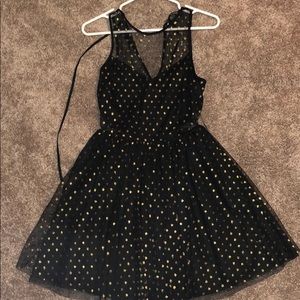Express skater tool dress gold polka dots